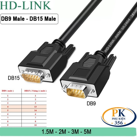 Cáp chuyển DB9 dương sang DB15 dương 3 hàng DB9 Male to DB15 Male dài 1M đến 5M (DIY theo yêu cầu)