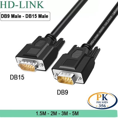 Cáp chuyển DB9 dương sang DB15 dương 3 hàng DB9 Male to DB15 Male dài 1M đến 5M (DIY theo yêu cầu)