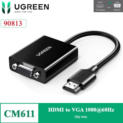 Cáp chuyển HDMI sang VGA full HD CM611 chính hãng Ugreen 90813 dài 20CM