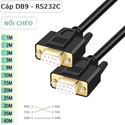 Dây cáp COM DB9 RS232C  2 đầu cái nối chéo dài 1.5M đến 40M