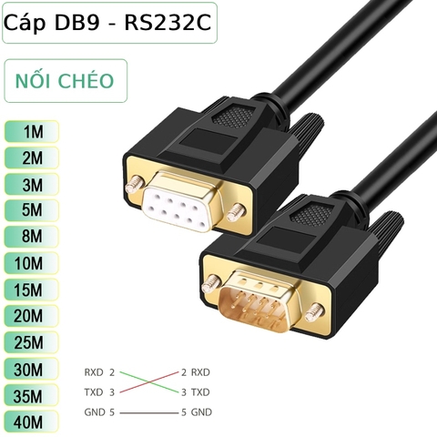 Dây cáp COM DB9 RS232C  2 đầu đực cái nối chéo dài 1.5M đến 40M