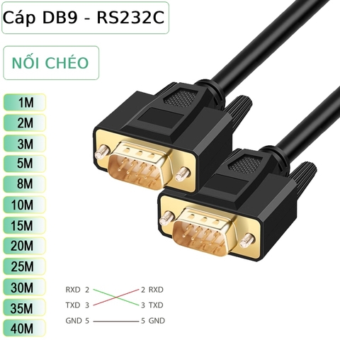 Dây cáp COM DB9 RS232C  2 đầu đực nối chéo dài 1.5M đến 40M