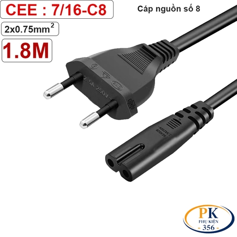 Cáp Nguồn Số 8 C7 Lõi Đồng 2×0.75mm² – Dây Nguồn IEC C7 An Toàn, Ổn Định Cho Adapter, TV, Loa