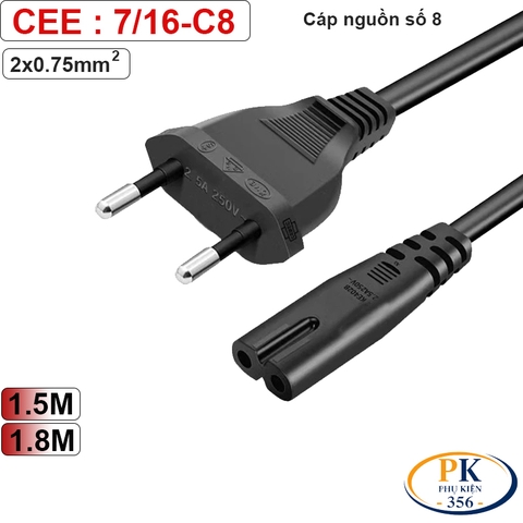 Cáp Nguồn Số 8 C7 Lõi Đồng 2×0.75mm² – Dây Nguồn IEC C7 An Toàn, Ổn Định Cho Adapter, TV, Loa