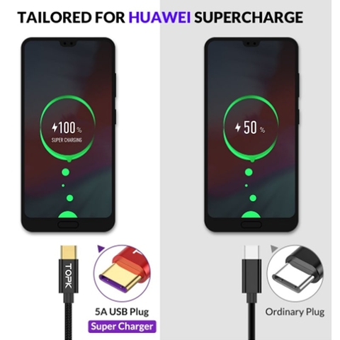 Cáp Sạc Nhanh TOPK SK0082 USB-A to Type-C 40W Dài 1M – Dây Bọc Vải, Đầu Mạ Vàng