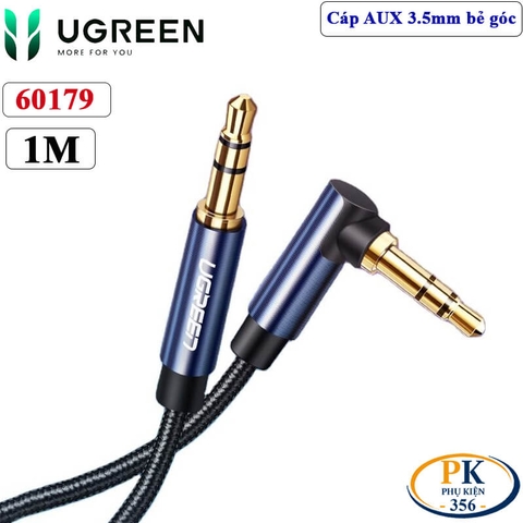 Dây Audio AUX 3.5mm bẻ góc Ugreen AV112 dài 1M 1.5M 2M Dây Bọc Lưới Cao Cấp