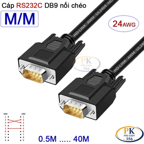 Dây cáp RS232C DB9 nối chéo 2 đầu đực male - male Null Modem 24AWG vỏ PVC cao cấp 0.5M-40M