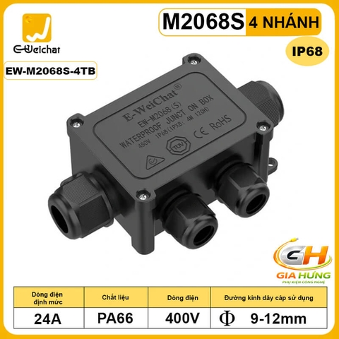 Hộp Nối Điện Chống Nước 4 Ngả chia 2 phía IP68 E-Weichat EW-M2068S-4T Chính Hãng