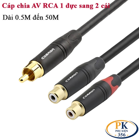 Dây cáp âm thanh DIY chia AV đực sang 2 cổng AV RCA cái – Đồng OFC, đầu mạ vàng, dài 0.5M – 50M