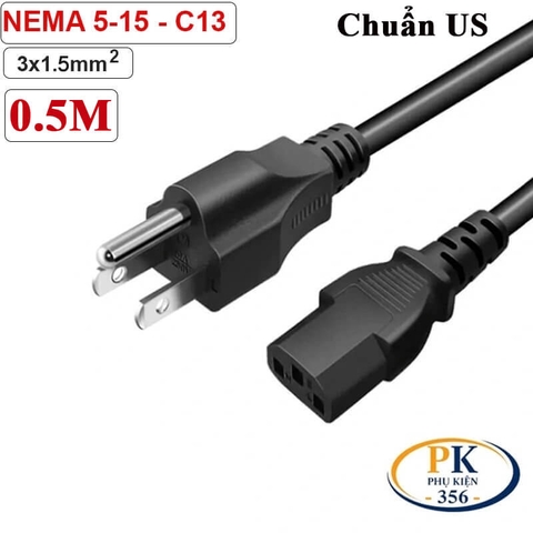 Dây Nguồn Máy Tính C13 3 chân Chuẩn US Mỹ Lõi Đồng 3x1.5mm² An Toàn, Bền Bỉ- đầu NEMA 5-15