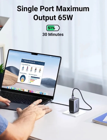 Bộ sạc nhanh 65W GaN 3 cổng USB Type-C x2 USB Type-A x1 Hỗ trợ QC4+, PD3.0.. Ugreen 10334 CD244 cao cấp