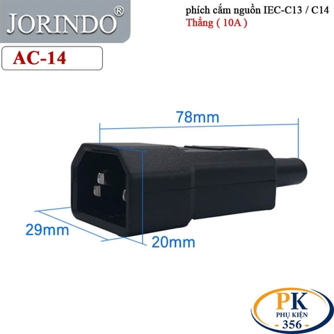 Phích Cắm Nguồn IEC 60320 C13 10A 250V JORINDO AC-13-14 Thẳng