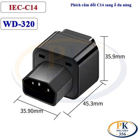 Đầu Chuyển Nguồn IEC C14 Sang Ổ Cắm Đa Năng WD-320 250V/10A Cho UPS PDU