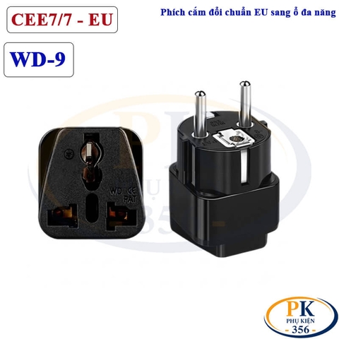 Phích Cắm Chuyển Đổi 2 Chân EU Schuko Sang Ổ Cắm Đa Năng WD-9 2500W