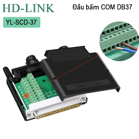 Đầu bấm DB37 đực chân đồng vỏ ốp nhựa HD-Link YL-SCC-37M