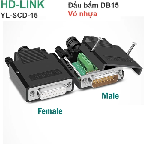 Đầu bấm COM DB15 chân đồng chính hãng HD-Link YL-SCD-15M YL-SCD-15F