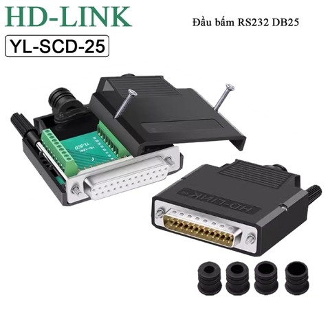 Đầu bấm DB25 chân đồng vỏ nhựa cao cấp chính hãng HD-Link YL-SCD-25