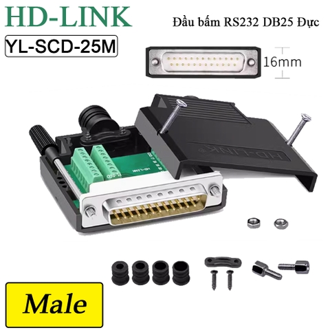 Đầu bấm DB25 chân đồng vỏ nhựa cao cấp chính hãng HD-Link YL-SCD-25