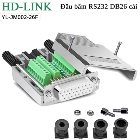 Đầu bấm DB26 đực chân đồng vỏ ốp kim loại HD-Link YL-JM002-26M