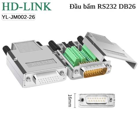Đầu bấm DB26 đực chân đồng vỏ ốp kim loại HD-Link YL-JM002-26M