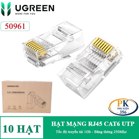 Đầu bấm hạt mạng RJ45 Cat6 chân đồng UTP Ugreen NW120 60558 hộp 100 hạt