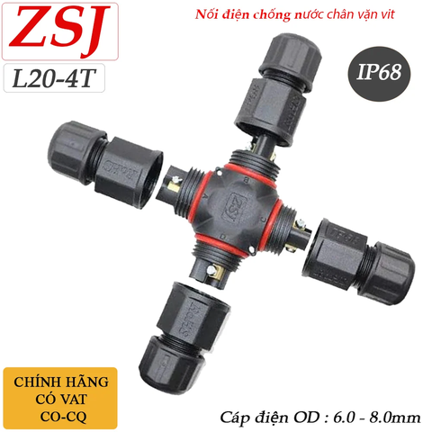 Đầu nối chia điện chống nước 4 lõi 4 ngả chuẩn IP68 ZSJ L20-4T-4P
