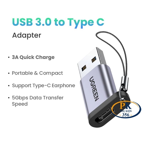 Đầu chuyển USB 3.0 sang USB-C Ugreen US276 (50533) – Nhỏ gọn, hỗ trợ OTG, tiện lợi mọi lúc mọi nơi