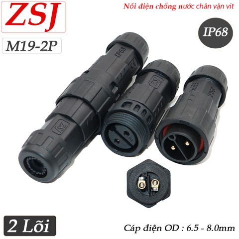 Đầu cút nối dây điện chống nước chuẩn IP68 chính hãng ZSJ M19 2 lõi, 3 lõi, 4 lõi, 5 lõi