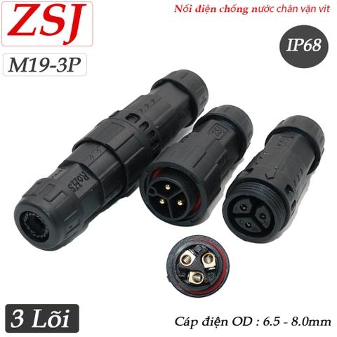 Đầu cút nối dây điện chống nước chuẩn IP68 chính hãng ZSJ M19 2 lõi, 3 lõi, 4 lõi, 5 lõi