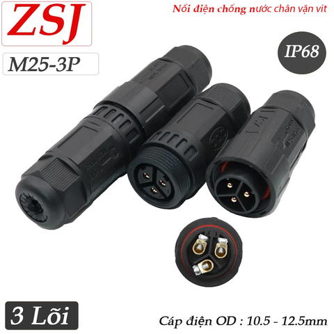 Đầu cút nối dây điện chống nước IP68 chính hãng ZSJ M25 2 lõi, 3 lõi, 4 lõi, 5 lõi
