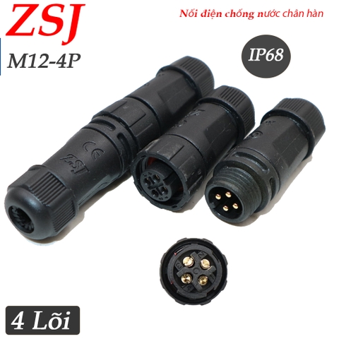 Đầu cút nối dây điện chống nước chân hàn chính hãng ZSJ -M12 2 lõi, 3 lõi, 4 lõi, 5 lõi