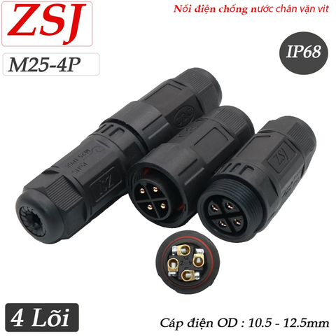 Đầu cút nối dây điện chống nước IP68 chính hãng ZSJ M25 2 lõi, 3 lõi, 4 lõi, 5 lõi