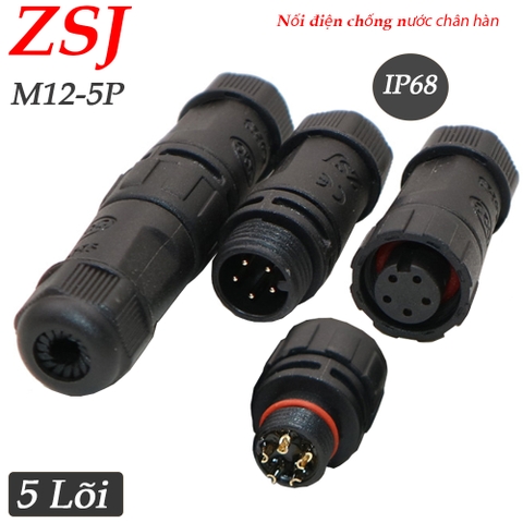 Đầu cút nối dây điện chống nước chân hàn chính hãng ZSJ -M12 2 lõi, 3 lõi, 4 lõi, 5 lõi