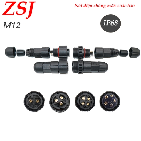 Đầu cút nối dây điện chống nước chân hàn chính hãng ZSJ -M12 2 lõi, 3 lõi, 4 lõi, 5 lõi