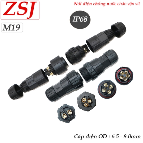 Đầu cút nối dây điện chống nước chuẩn IP68 chính hãng ZSJ M19 2 lõi, 3 lõi, 4 lõi, 5 lõi