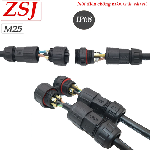 Đầu cút nối dây điện chống nước IP68 chính hãng ZSJ M25 2 lõi, 3 lõi, 4 lõi, 5 lõi