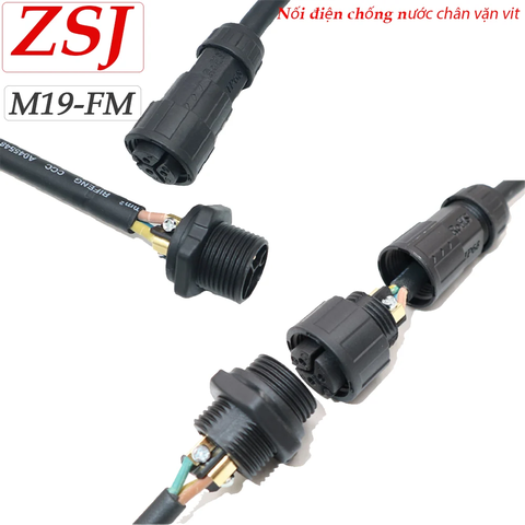 Đầu cút nối dây điện chống nước lắp bảng điều khiển panel IP68 ZSJ M19-FM 2 lõi, 3 lõi, 4 lõi, 5 lõi