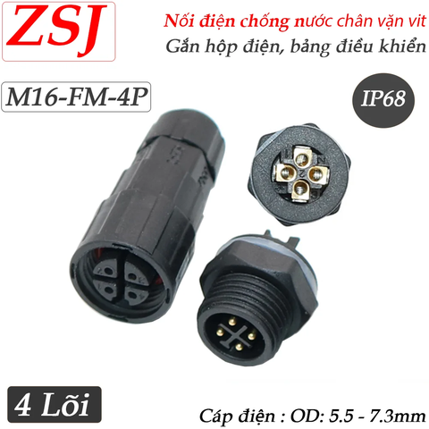 Đầu cút nối dây điện chống nước lắp bảng điều khiển panel M16-FM