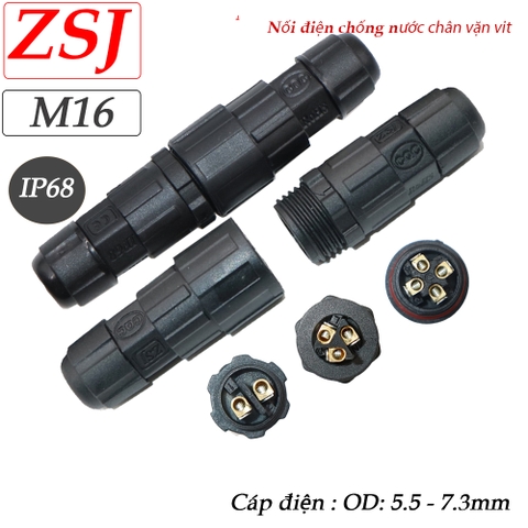 Đầu cút nối điện chống nước chuẩn IP68 chính hãng ZSJ - M16 2 lõi, 3 lõi, 4 lõi