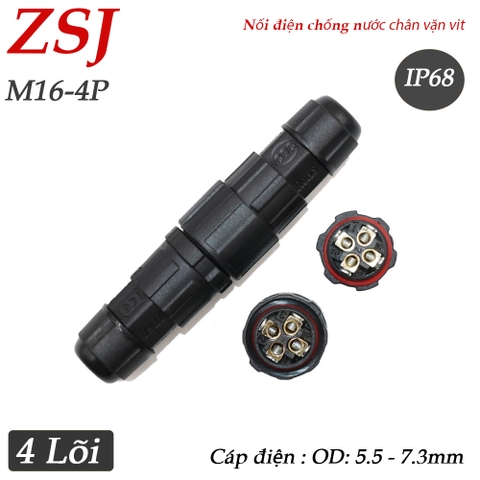 Đầu cút nối điện chống nước chuẩn IP68 chính hãng ZSJ - M16 2 lõi, 3 lõi, 4 lõi
