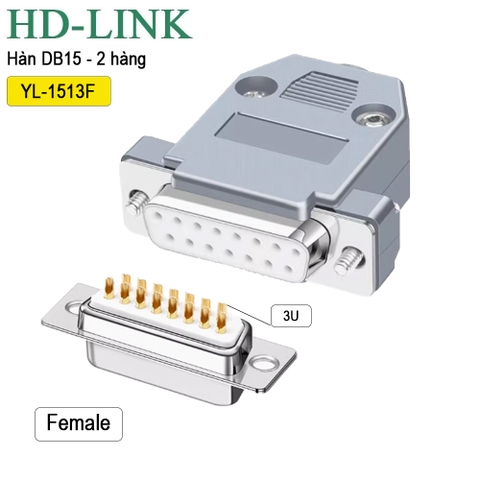 Đầu hàn DB15 chân đồng vỏ ốp nhựa cứng chính hãng HD-Link YL-1513F YL-1513M