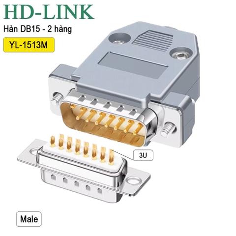 Đầu hàn DB15 chân đồng vỏ ốp nhựa cứng chính hãng HD-Link YL-1513F YL-1513M