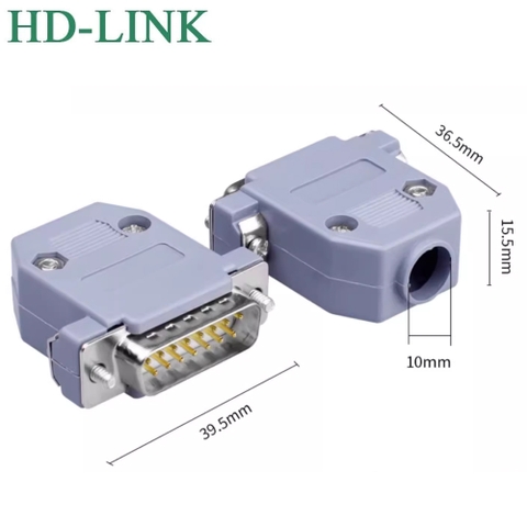 Đầu hàn DB15 chân đồng vỏ ốp nhựa cứng chính hãng HD-Link YL-1513F YL-1513M
