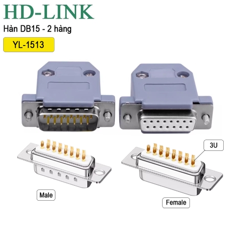 Đầu hàn DB15 chân đồng vỏ ốp nhựa cứng chính hãng HD-Link YL-1513F YL-1513M