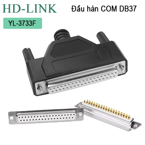 Đầu hàn DB37 đực chân đồng vỏ ốp kim loại chính hãng HD-Link YL-3723M