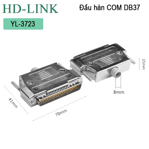 Đầu hàn DB37 đực chân đồng vỏ ốp kim loại chính hãng HD-Link YL-3723M
