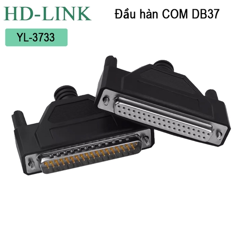 Đầu hàn DB37 đực chân đồng vỏ ốp nhựa dẻo chính hãng HD-Link YL-3733M