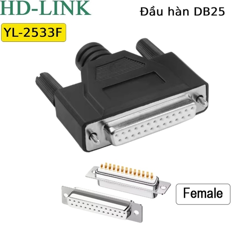 Đầu hàn DB25 vỏ ốp kim loại nhân mạ vàng 3U YL-2523