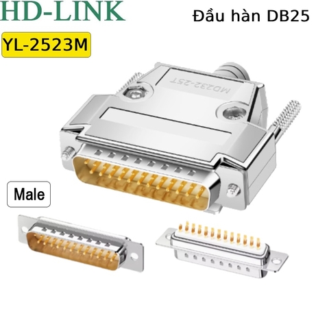 Đầu hàn DB25 vỏ ốp kim loại nhân mạ vàng 3U YL-2523