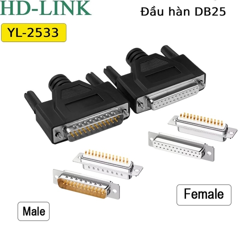 Đầu hàn DB25 vỏ ốp nhựa dẻo nhân mạ vàng 3U YL-2523